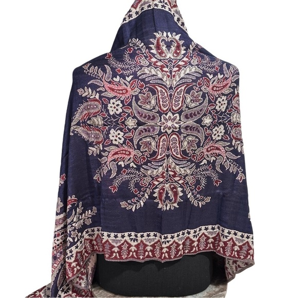 Elegant Large Shawl Wrap Double-sided Super Soft Quality Rayon Silver Blue Pink - Picture 4 of 15